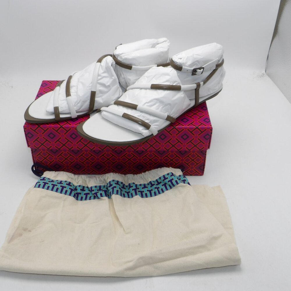 TORY BURCH Gardenia/Toasted Leather Ankle Wrap Sandals 8M New with box/dust Bag - Picture 2 of 4